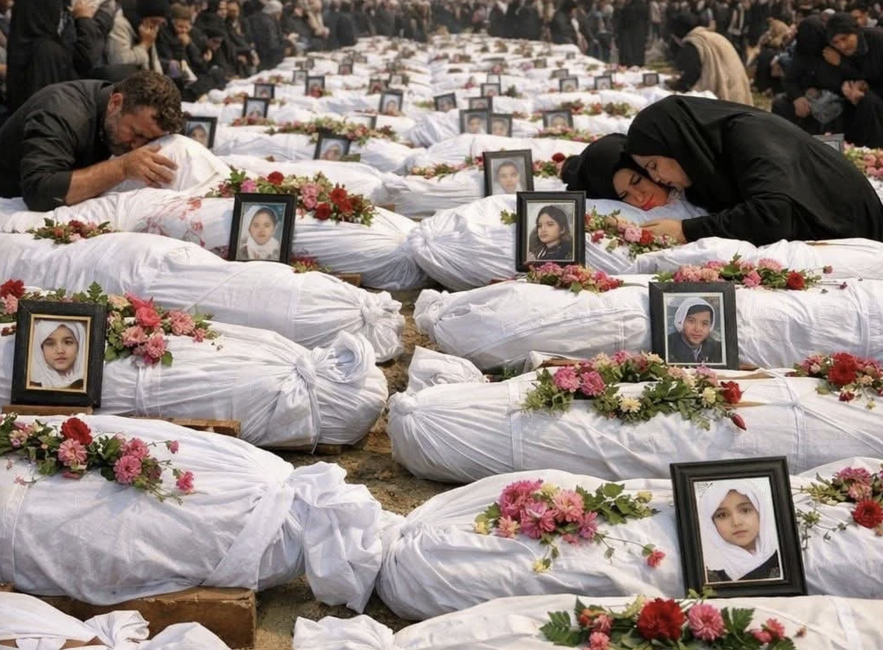 Grieving families bury the bodies of Iranian girls murdered by the U.S. & Israel